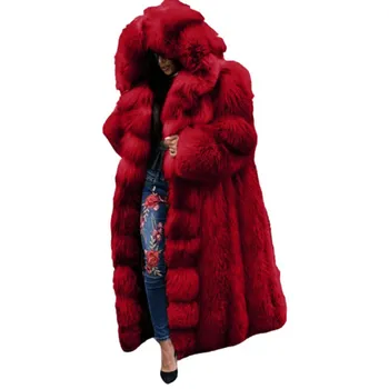 Moda Longo Inverno com Capuz Casaco de Peles Soltas Grossa Quente Plus Size 5xl Pele Artificial Casaco Mulher Manga comprida Senhora da Coats