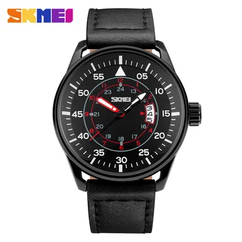 SKMEI Homens Relógios de Quartzo 50M Impermeável de Couro Genuíno Relógios de pulso de Homem Relógio Masculino Moda Casual Relógio 9113
