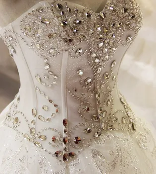 Espumante Frisados De Cristal De Pedra De Strass De Bola Vestido De Casamento Da Princesa Vestidos De Renda Applique Vestidos De Noiva Vestidos De Noiva