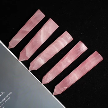 Runyangshi 1pc Natural quartzo rosa cristal ponto-de-Rosa de cristal coluna de Mão polido hexágono para Casa, Mobiliário decoração