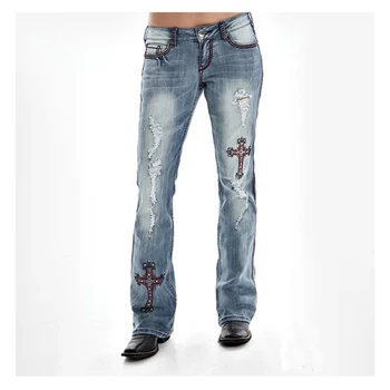 Cintura alta Jeans Bordado Clássico, Perna Reta da Mulher Denim Lavado Slim Tassled Calças Estilo de Moda Casual Feminina Calças