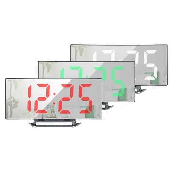 Relógio LED Tela Grande Espelho Digital Relógio de Repetição Noite de Temperatura Display 5 Modo de Relógio de Mesa Bateria de Carregamento USB