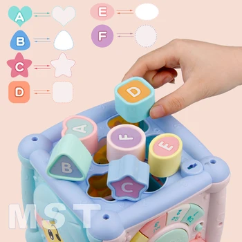 Aprendizagem Precoce Contas Redondas Mão Tambores, Brinquedos De Bebê Caixa Criativo Piano Atividade De Forma Cúbica Letra De Instrumentos Musicais Para Crianças