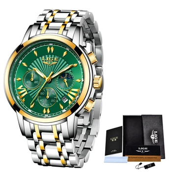 2020 LIGE Assistir homens de Moda Quartzo Desporto Relógios Mens Todos Aço Militar Relógio Impermeável Ouro Relógio masculino Relógio Masculino+Caixa