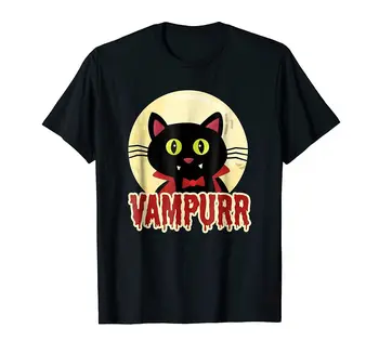 Halloween Engraçado Gato Preto Vampurr Vampiro T-Shirt Engraçada Vintage Presente Para Homens
