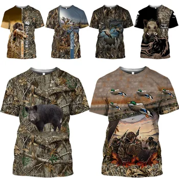 HOXIXIB Javali T-Shirt dos Homens Elk 3D Selva Ocultar a Impressão de Camuflagem Campo de busca Tshirt Jogo Bonito Animais Veado Reed Mulheres Streetwear