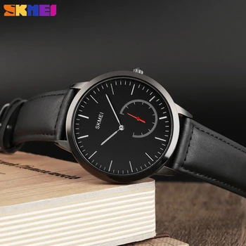 SKMEI de melhor Marca de Luxo de Quartzo Relógios Mens Moda Pulseira de Couro Masculino Relógio de Negócios Impermeável relógio de Pulso Relógio Masculino