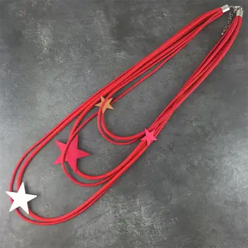 NOVA Instrução Longo Vermelho de Metal Estrelas Colar de Borracha Metal Leve Estilo Casual Fashion Jóias