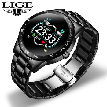 LIGE Smart Watch Homens de Fitness Tracker IP67 Impermeável frequência Cardíaca Pressão Arterial Pedômetro Para Android, ios Esportes smartwatch +Caixa