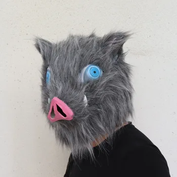 Inosuke Hashibira Máscara Capacete Demon Slayer Kimetsu não Yaiba Cosplay Capa Cabelo de Porco Máscara de Headwear de Halloween, Carnaval Fantasia Prop
