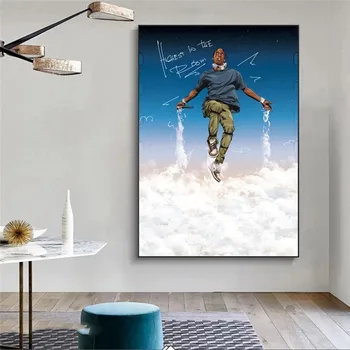 Tela de Pintura Cantor de Hip-Hop Travis Sccot No Céu desenho em Cartaz Impressões de Arte de Parede para Decoração Sala de estar