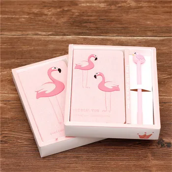 1set Flamingo cor-de-Rosa Notebook com Flamingo Caneta Feliz Presentes de Aniversário para Crianças, Festa de Aniversário, Decorações de Crianças Caixa de Presente Deco. L