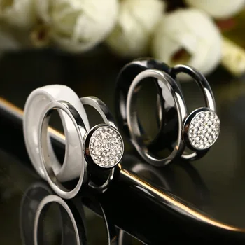 10mm de Largura de Mulheres, Homens, Anéis de Cerâmica 316 de Aço Inoxidável Removíveis Anéis de Cerâmica Com CZ Anéis de Cristal de Jóias de Casamento