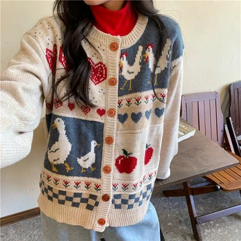 Vintage Casual Solta Amor Suéter de Suéteres femininos Japonesas Kawaii Feminino coreano Harajuku Roupas Para Mulheres