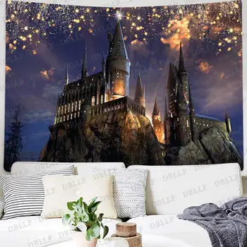 Magic Castle Tapeçaria Bruxa Assistente De Hogwarts Pano De Fundo Da Fotografia Noite De Halloween Lua De Fundo Feiticeiro Festa Banner Decorações