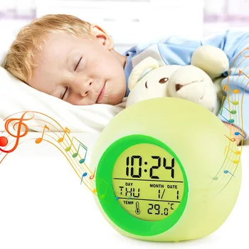 Crianças, Crianças de Música Relógio Despertador Inteligente de Estudar Timer LED Nightlight Circular Sensor de Toque Relógio de Cabeceira Mesa de Acessórios para o Lar
