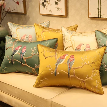 45x45/50x35cm Chinês tradicional bordado de aves capa de almofada decorativas, bordados de seda tecido travesseiro capa de sofá fronha