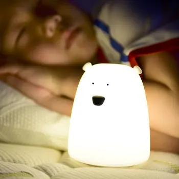 Bebê Lâmpada Noite Quarto Urso Bonito de Silicone da Noite do DIODO emissor de Luz de Mudança da Cor do DIODO emissor de Luz de Cabeceira para Crianças Garoto de Brinquedo de Presente