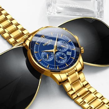 NIBOSI observar os Homens Waterproof o Ouro Azul Relógios de homens de Negócios do Esporte da forma de Quartzo Herren Uhren Data do sexo Masculino Relógio Relógio Masculino