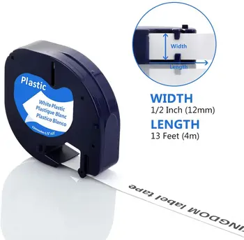 Labelife 7Pack 91201 Compatível para Dymo Letratag Fita adesiva 12mm*4m Preto no branco LT 91331 LT 91201 12267 para LT-100H LT-100