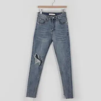 Genayooa Harajuku Ripped Jeans Para Mulheres De Cintura Alta Jeans Skinny Mulheres Streetwear Magro Calças De Brim De Senhoras De Calças Jeans Estilo Coreano