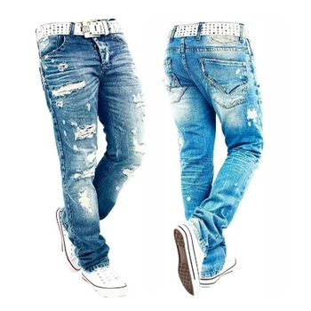 Streetwear dos Homens Novos Ripped Jeans Skinny Angustiado Destruído Jeans Slim Fit Homme Hip Hop Quebrado Buraco Trecho Motociclista Calças Jeans