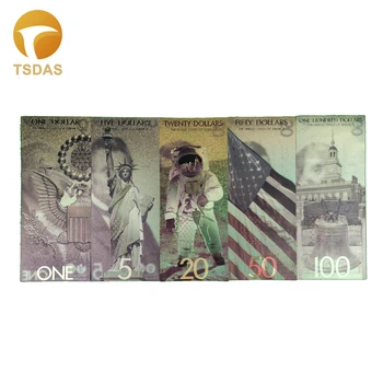 5Pcs-Nos de Ouro de Notas Colorida $1-100 Dólar Folha de Ouro de Notas de US Folha de Ouro Dinheiro Recolha do Conjunto de Contas