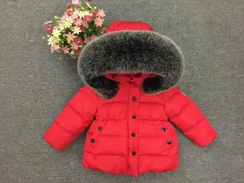Novas crianças inverno em jaquetas para meninas meninos crianças 90% White duck down coats grande fur real com capuz quente parka roupas de bebê ws216