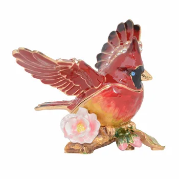 O Cardeal Pássaro Caixa Do Trinket Esmaltado Articulada Caixa De Jóias De Estanho Ornamento Presentes Criativos Pássaro Estatueta Anel Colar Titular