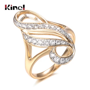 Kinel Nova Naturais Zircão Flores Anéis 585 Rosa de Ouro Micro-cera Embutimento Zircão Mulheres Anéis de Casamento Moda Jóias Finas