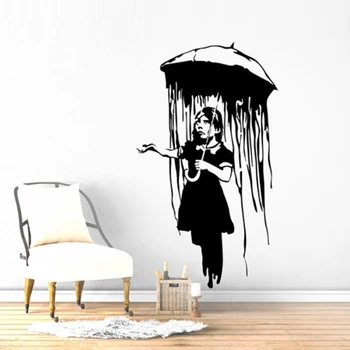 A Arte da rua, Graffiti Guarda-chuva Menina Adesivos de Parede para Sala de estar de plano de Fundo da Decoração da Arte do Vinil Quarto Decalques YY250