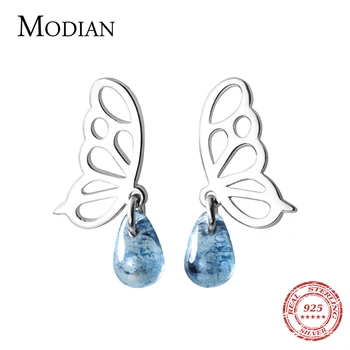 Modian 2020 Luxo Elegante Borboleta Balanço Azul Gota De Água Cristal Brincos Para Mulheres Prata Esterlina 925 Jóias Finas