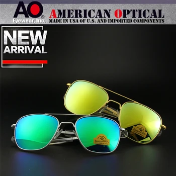 Piloto Homens Óculos de sol de Qualidade Superior da Marca do Designer AO Espelho Óculos de Sol Masculino-Americana Militares do Exército Óptico Lente de Vidro TJ111