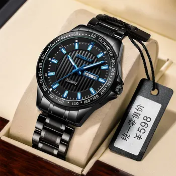 Preto Simples Quartzo Relógio Homens Impermeável Relógios de Aço Inoxidável Relógio de Luxo Homens Relógios de Pulso Luminoso Relógios Mens 2020