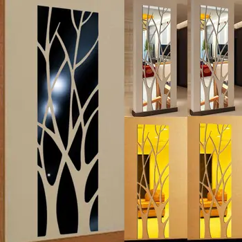 Moderno Estilo do Espelho Removível Decalque Árvore de Arte Mural Adesivos de Parede da Sala de Casa de Decoração de Casa de chegada espelho adesivo de parede árvore