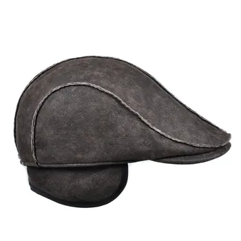 Pudi homem real, de couro boina boné chapéu de Inverno quente fur real bonés chapéus uma pele boinas com earflap HL908