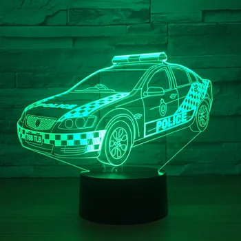 3D Polícia Visual Led de Decoração de Casa de Gradientes de Modelação Lâmpada de Mesa Para Criança com Botão de Toque, Carro, Luz Noturna Bebê Dormir Usb Iluminação Presentes