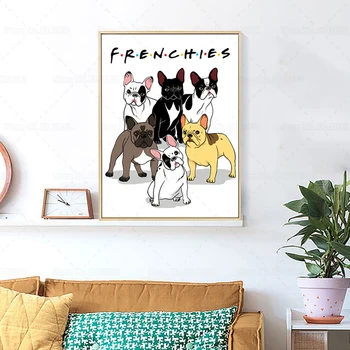 Amigos Inspirado Estilo Bonito de Bulldog francês Cartaz Engraçado Frenchie de Impressão de Tela de Pintura para Bulldog Presente dos Amantes