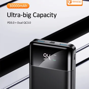 USAMS do Banco do Poder de 30000mAh Carga Rápida 3.0 QC Powerbank PD USB de Carregamento Rápido Portátil Exterbal Energia de Bateria Por iP Para Xiaomi