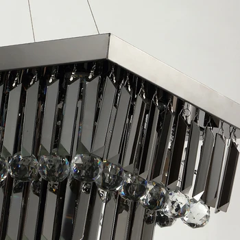Sala de jantar lustre de cristal luxo moderno diodo emissor de luz retângulo smoky gary cristal da lâmpada para a ilha de cozinha preto hanging lamp