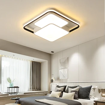 Retângulo moderna led luzes do teto para sala de estar, quarto, sala de estudo, branco ou preto 95-265V praça lâmpada do teto com RC