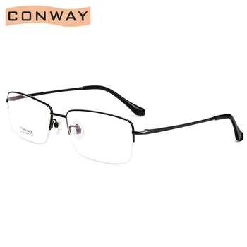Conway Semi sem aro de Óptica, Óculos de Limpar Lente de Óculos para Homens de Meia Quadro Espetáculo Óculos Óculos de Titânio Puro Estilo Bussiness