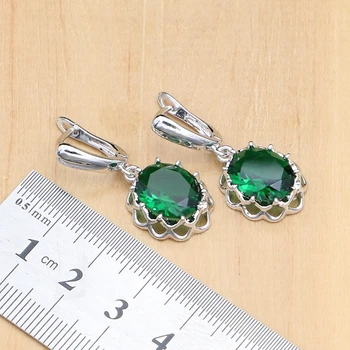 Prata 925 Conjuntos de Jóias Verde Zircão Branco CZ Esferas de Jóias de Mulheres Sensuais Brincos/Pingente/Anéis/Pulseira/Colar Definir