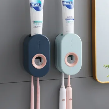 Adesivo de pasta de dente automáticas espremedor definido, montado em parede titular de pasta de dente, escova de dente da cremalheira, parede de sucção espremedor de pasta de dentes