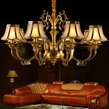 Lustre estilo Europeu de cobre lustre de sala de estar iluminação do candelabro quarto restaurante retro lustre ZM1121