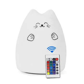 Remoto LED lâmpada da Noite gato bonito cor recarregável USB decorar a mesa sonho do sono toque em toque de luz criativa do bulbo do quarto para criança