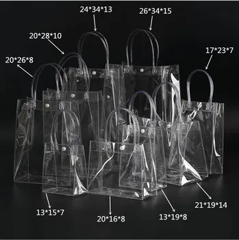 Frete grátis 13*15*7CM exposição Clara sacos pequenos, de presente Transparente saco de plástico Mini sacos de PVC alça de saco cosmético pack 50pcs/monte