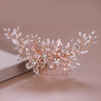 Metal dourado Crystal Pearl Cabelo Pentes de Jóias de Tiaras de Noiva Capacete de Noiva para Cabelos Jóias das Mulheres de Noiva e Acessórios para o Cabelo