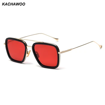 Kachawoo Homem De Óculos De Sol Polarizados Quadrado Marrom Vermelho Matizado De Óculos De Sol Para Mulheres De Alta Qualidade Metade Metal Masculino Condução Óculos