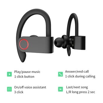 Superior sem Fio Fone de ouvido Bluetooth Esporte Fone de ouvido com Cancelamento de Ruído com Microfone Tws gancho de orelha Fones de ouvido sem Fio Bluetooth